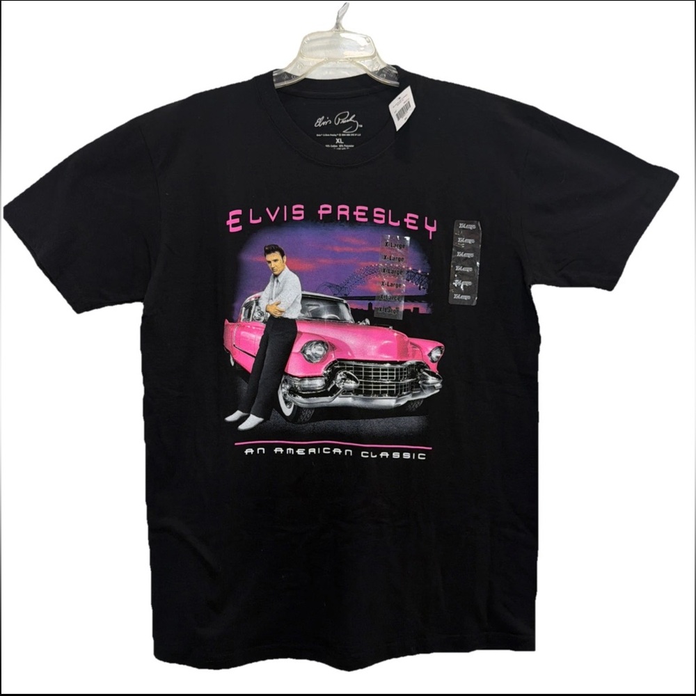 NWT Elvis Presley Shirt Mens XL Black Pink Cadillac An American Classic Graphic